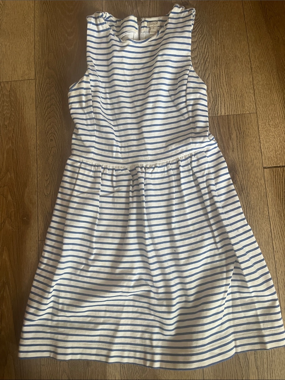 J. Crew Blue and White Striped Sleeveless Midi Dress